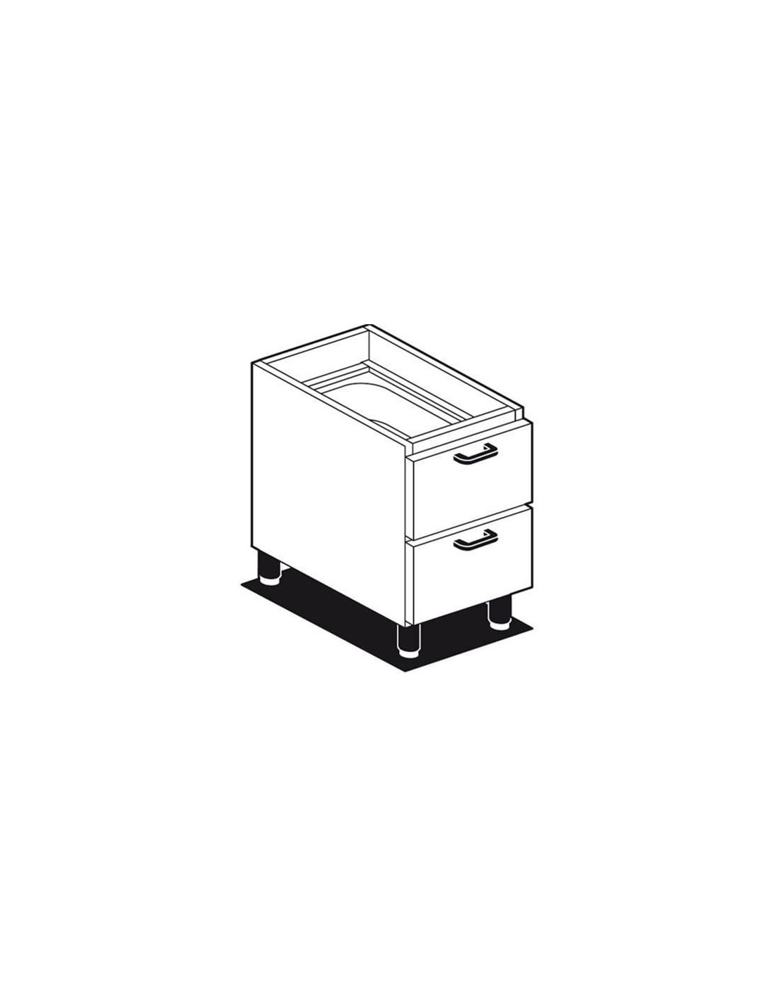 Mobile base con cassetti - N. 2 cassetti con n. 2 bacinelle in plastica GN 1/1 - Dimensioni cm 40 x 61.5 x 60 h