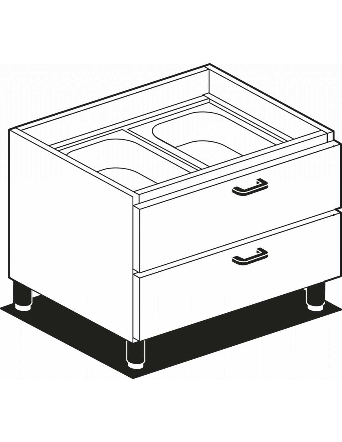 Cabinet with drawers - N. 2 drawers with n. 2 plastic containers GN 1/1 + n. 2 stainless steel basins 17 x 46.5 x 15 H - Dimensi