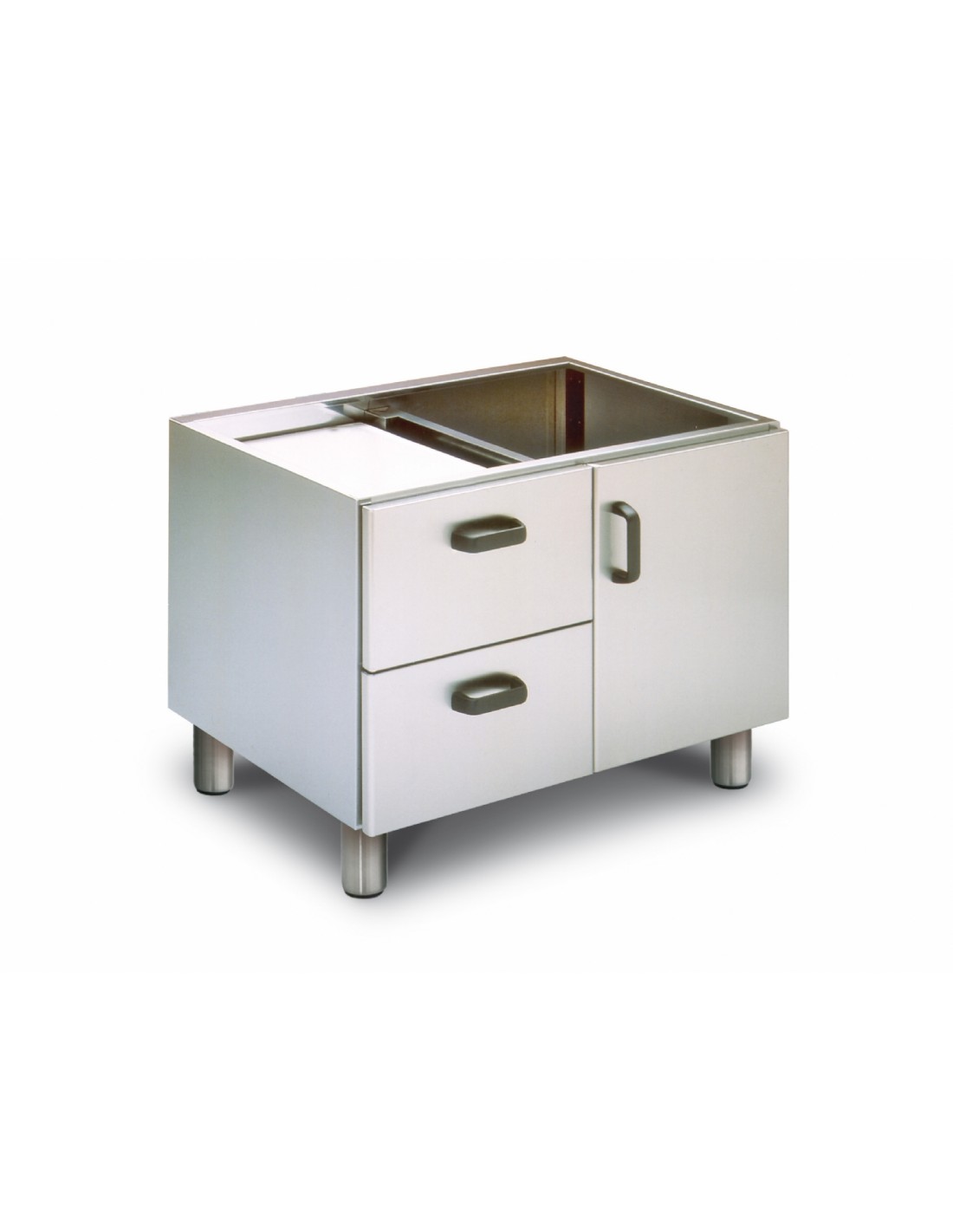 Base with drawers and door - N. 2 drawers with n. 2 GN 1/1 plastic containers - Dimensions 80 x 56.5 x 58 h cm