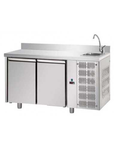 Tavolo refrigerato - Alzatina - Lavello - N. 2 Porte - cm 142 x 70 x 115/120 h