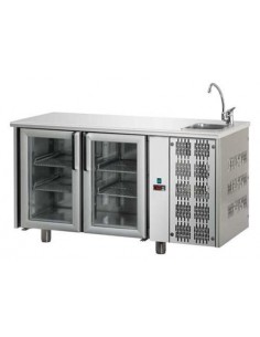 Tavolo refrigerato - Lavello - N. 2 Porte vetro - cm 142...