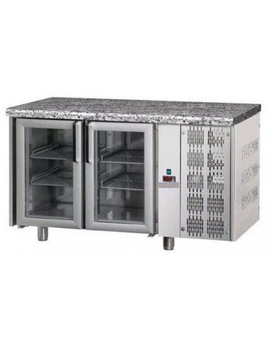 Refrigerated table - Granite top - N.Glass doors - cm 142 x 70 x 85/92 h