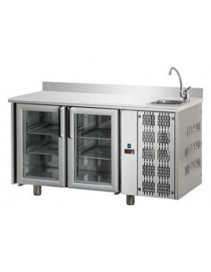 Mesa refrigerada con panel frontal, fregadero y 2 puertas...