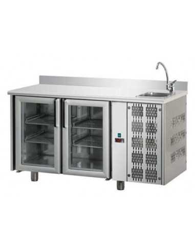 Refrigerated Table with Back Splash, Sink, and...