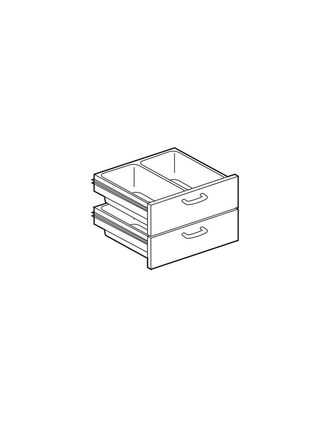 Cassettiera 800 per piani lavoro neutri - 2 cassetti e n. 4 bacinelle in plastica GN 1/1 H15 - cm 79,5 x 59 x 47,5H