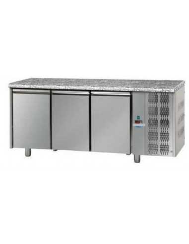 Tavolo refrigerato - Piano in granito - N. 3 Porte - cm 187 x 70 x 85/92 h