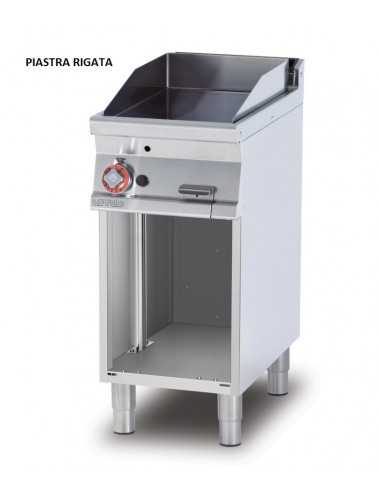 Fry top a gas - Piastra rigata - Piastra in acciaio inox - Vano a giorno - cm 40 x 70.5 x 90 h