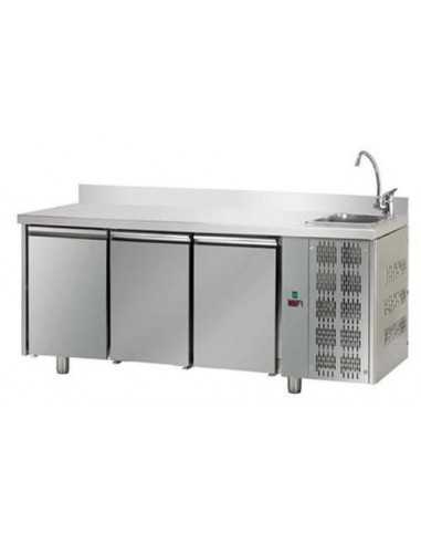 Refrigerated Table with Back Panel and Sink, 3...