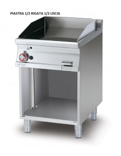 Fry top a gas - Piastra 1/2 liscia 1/2 rigata acciaio -...