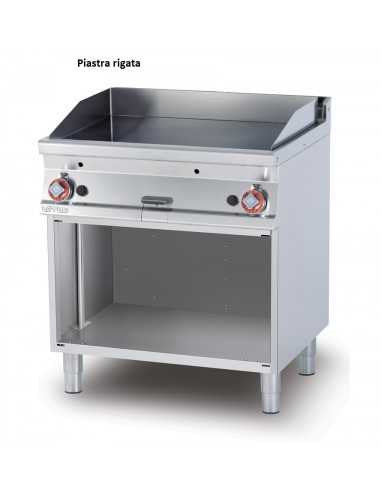 Fry top a gas - Piastra rigata acciaio - Cm 80 x 70,5 x 90 h