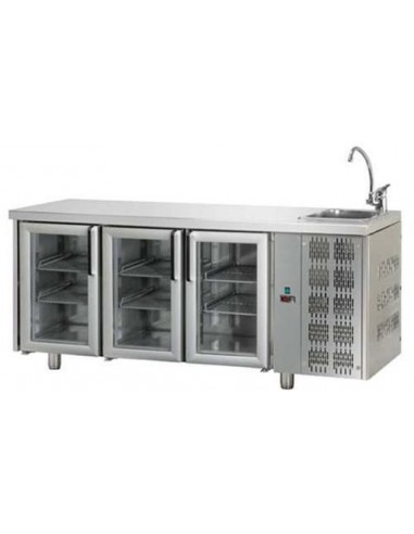 Refrigerated table - Lavello - N. 3 glass doors - cm 187 x 70 x 115/120 h