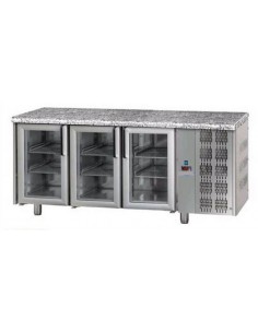 Refrigerated Table with Granite Top and 3 Glass Doors -...