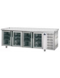Mesa refrigerada sin encimera con 4 puertas de cristal -...