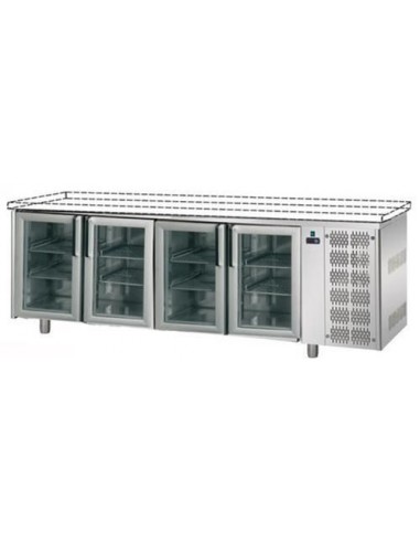 Refrigerated table - Floorless - N. 4 Glass doors - cm 232 x 70 x 80/87 h
