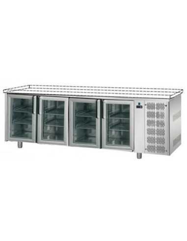 Tavolo refrigerato - Senza piano - N. 4 Porte vetro - cm 232 x 70 x 80/87 h