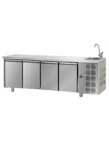 Tavolo refrigerato - Lavello - N. 4 Porte - cm 232 x 70 x 115/120 h