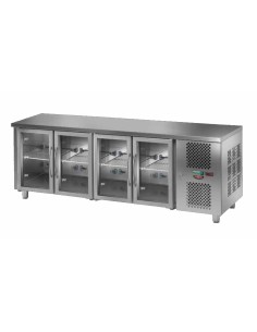 Refrigerated table - N.4 Glass doors - cm 232 x 70 x 85/92 h