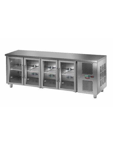 Refrigerated table - N.4 Glass doors - cm 232 x 70 x 85/92 h