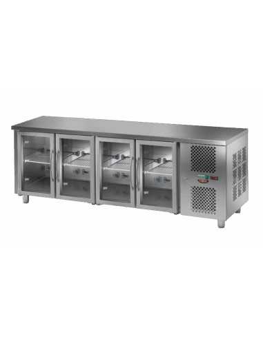 Tavolo refrigerato - N.4 Porte a vetro - cm 232 x 70 x 85/92 h