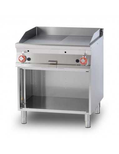 Fry top a gas - 1/2 piastra liscia 1/2 piastra rigata - cm 80 x 90 x 90 h