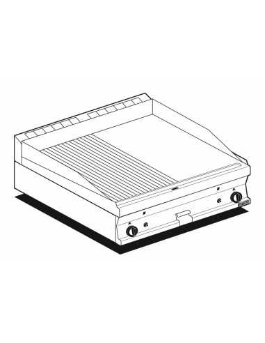 Fry top a gas - 1/2 Piastra liscia 1/2 Piastra rigata - Cm 80 x 60 x 28 h