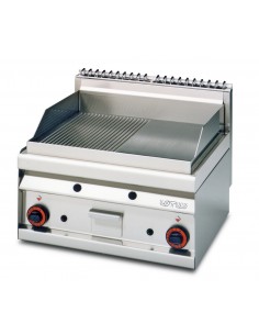 Professional gas fry top - 1/2 Smooth griddle 1/2 Chrome-plated grooved griddle - 60 x 65 x 29 cm h