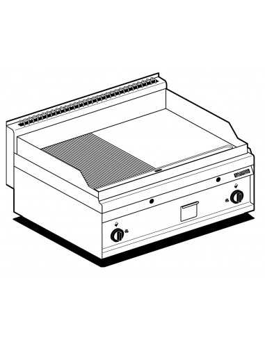 Fry top a gas - 1/2 Piastra liscia 1/2 Piastra rigata - Cm 80 x 65 x 29 h