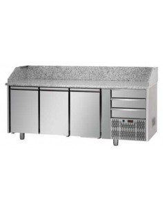 Banco pizza con 3 porte e 3 cassetti - cm 204 x 75 x 103/110 h