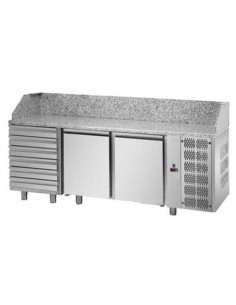 Banco pizza con 2 porte e 6 cassetti - cm 216 x 80 x 103/110 h