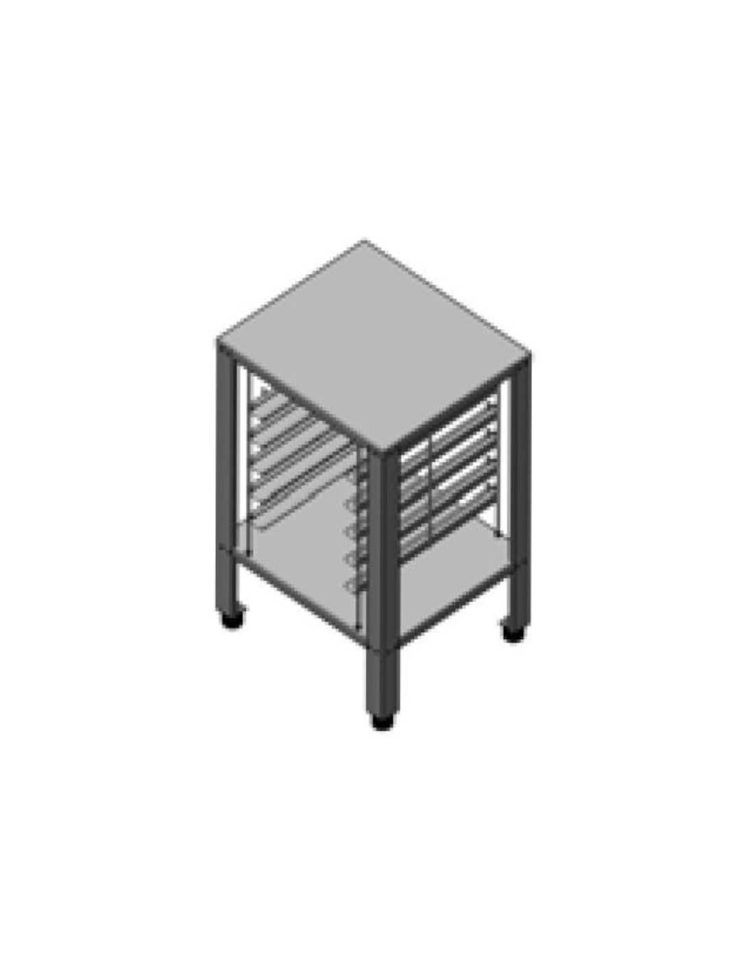 Mesa fija en AISI 430 con soportes universales - Capacidad: 6 sartenes 2/3 GN o 6 rejillas cm 42.5 x 34 - cm 61 x 63 x 79.1 h - P