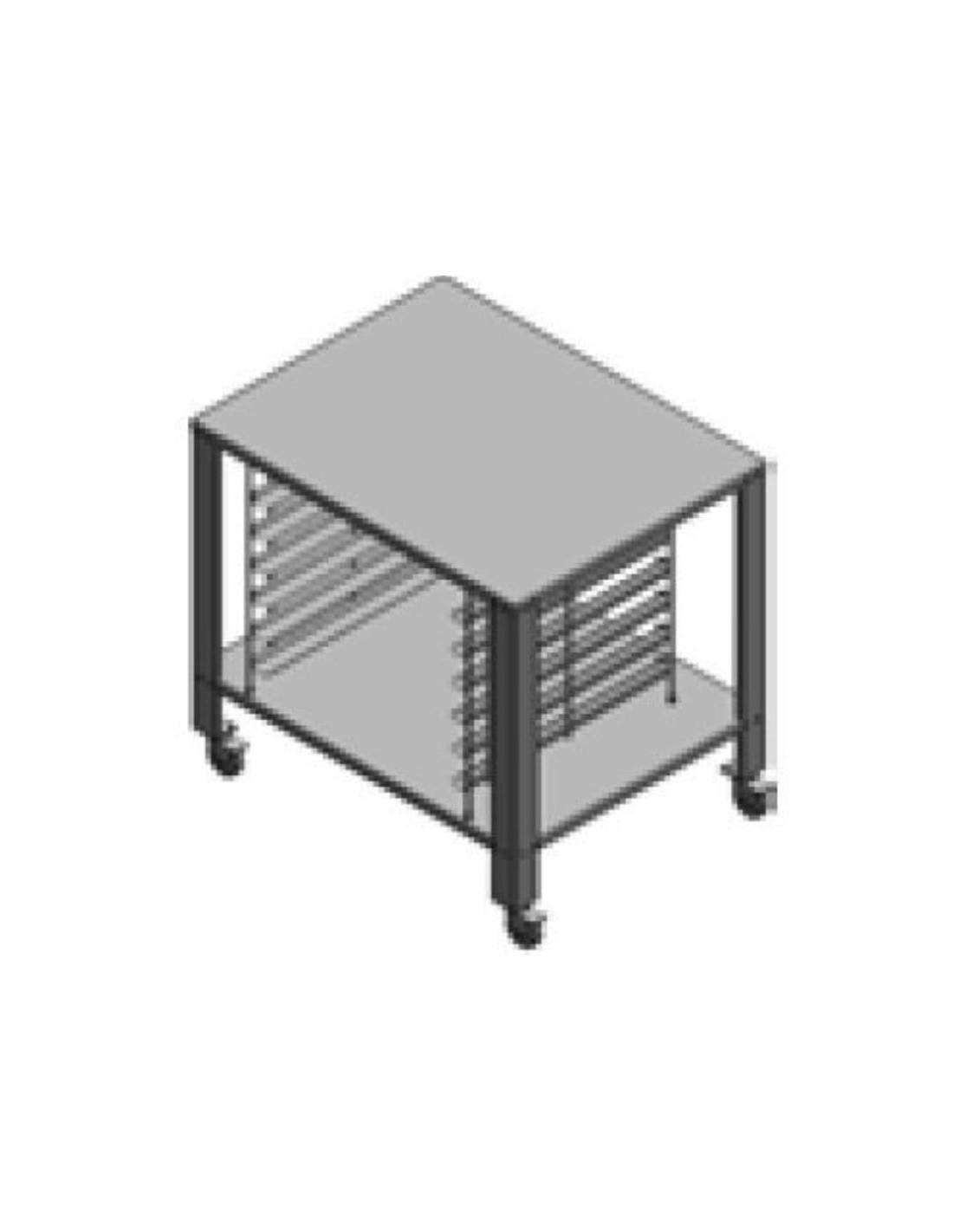 Fixed table in AISI 430 with universal wheels and supports - Capacity: 6 pans 2/3 GN or 6 grids cm 42.5 x 34 - cm 61 x 63 x 88