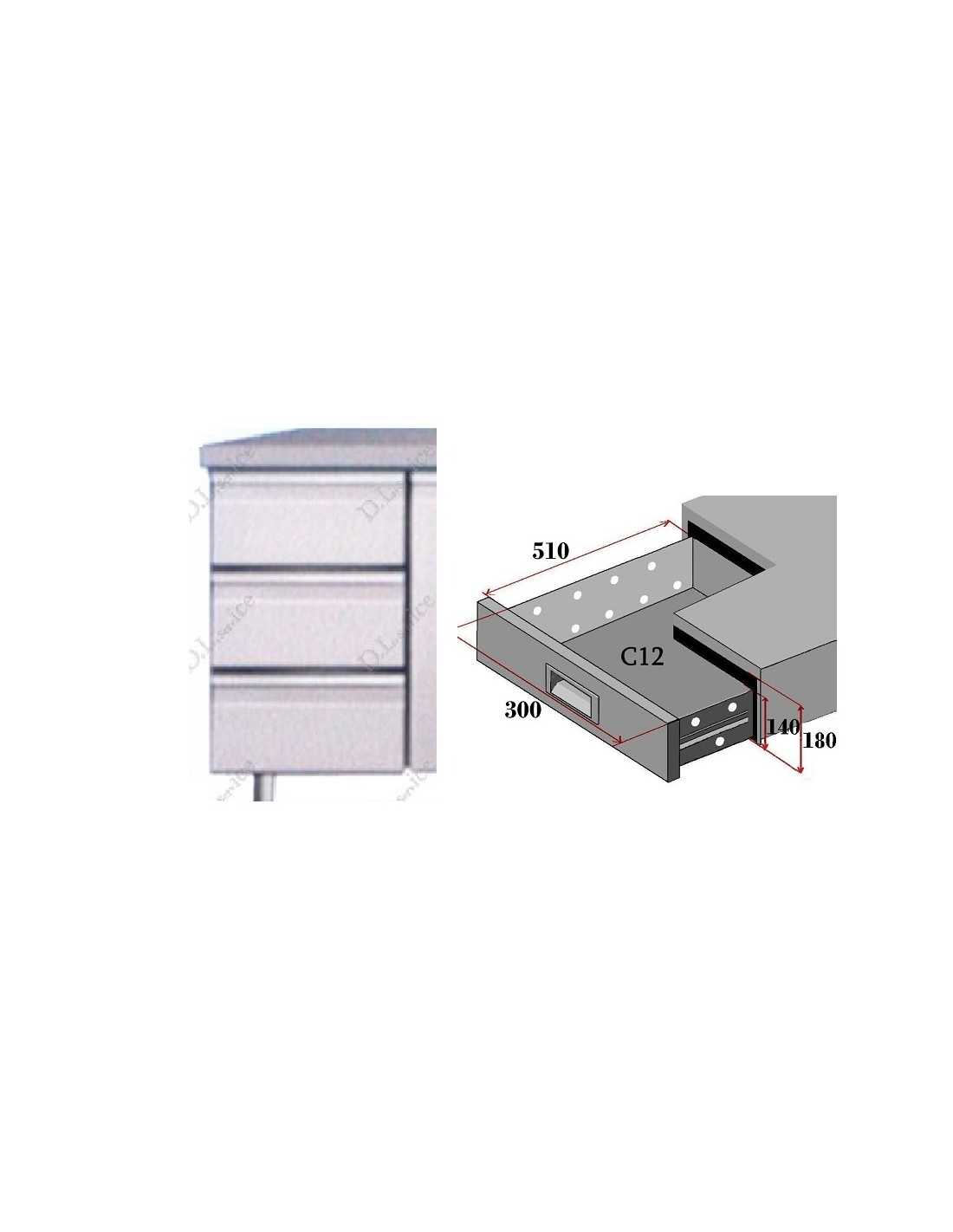 Set of 3 drawers for refrigerated table