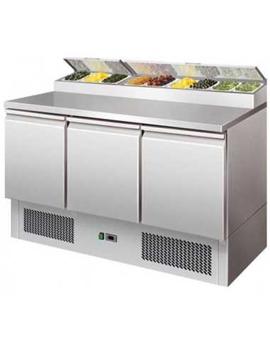 Saladette refrigerata - N. 3 porte - Vetrina portaingredienti - cm 137 x 70 x 101 h