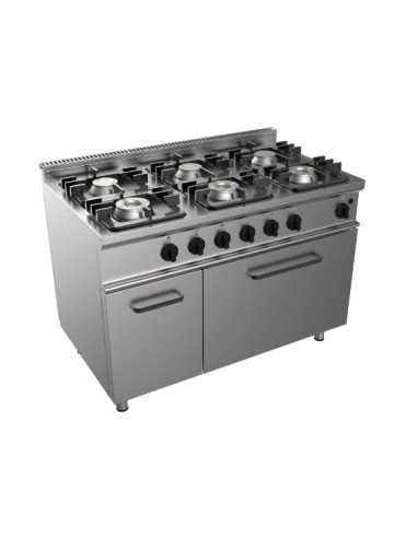 Cucina a gas - N. 6 fuochi - Forno a gas statico - cm 105 x 70 x 85 h