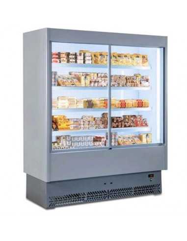 Espositore murale refrigerato - Porte scorrevoli - Per carne preconfezionata - Acciaio inox - cm 160 x 81 x 204h