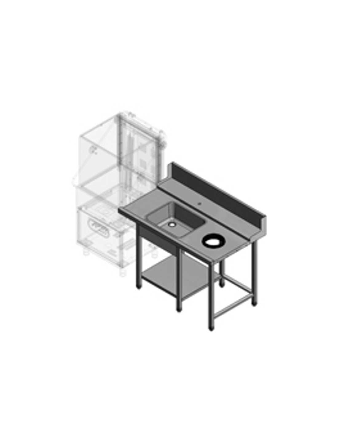 Dishwasher entry table - Destro - With sink and disembarkation hole with rubber - Size cm 130 x 79 x 85 h