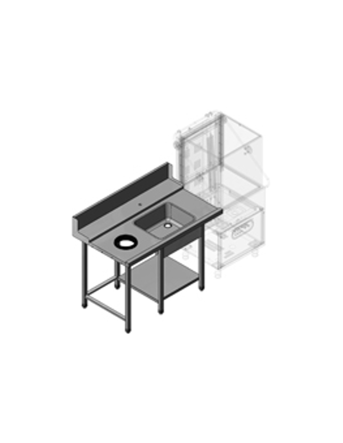 Dishwasher entry table - Left - With sink and disembarkation hole with rubber - Size cm 130 x 79 x 85 h