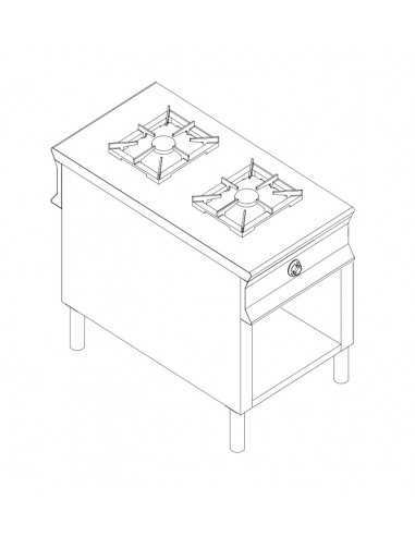 Cucina a gas passante - Fiamma libera - N.2 fuochi - cm 40x100x90 h