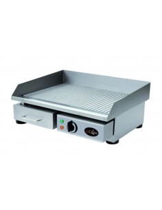 Electric fry top with ribbed top cm 55x35 in stainless steel