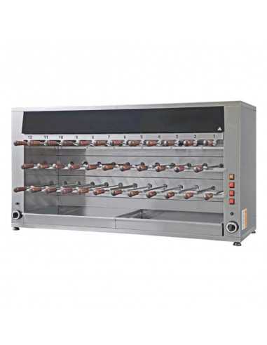 Churrasco gas - 35 Spade lunghezza cm 50 - 3 piani - Motori indipendenti - Potenza termica 20 Kw - cm 164 x 57 x 90 h