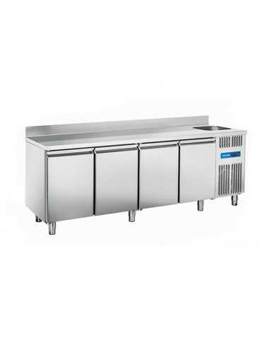 Tavolo refrigerato - Lavello - Alzatina - N. 4 porte - cm 224 x 70 x 95h