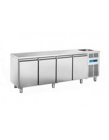 Tavolo refrigerato - Lavello - N. 4 porte - cm 224 x 70 x 85h