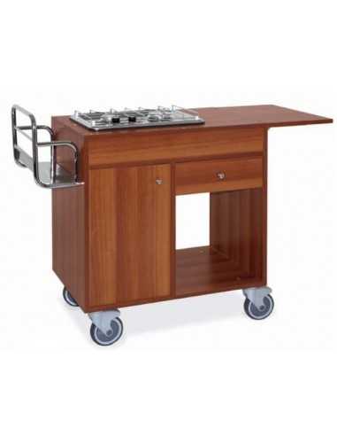 Carrello flambè - N. 2 fuochi uniti - Portaposate - Portabottiglie - cm 123x50x87h