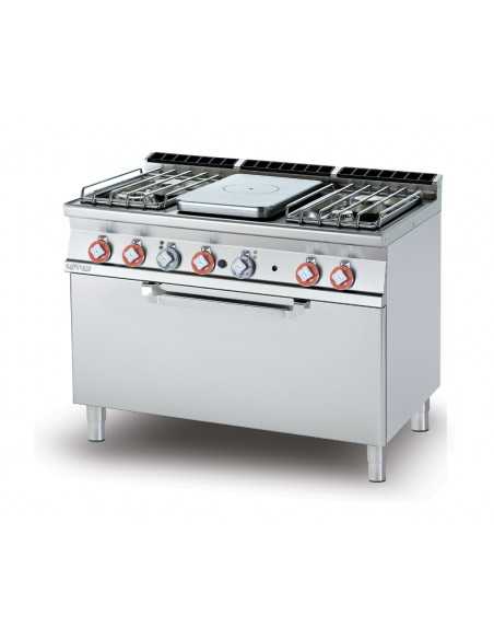 Cocina profesional de gas - Placa - N. 4 fogones - Horno estático de gas - cm 120 x 70,5 x 90 h