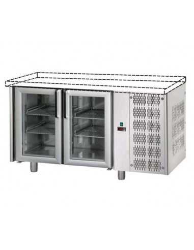 Tavolo refrigerato - N. 2 Porte vetro - Senza piano - cm 142 x 70 x 80/87 h