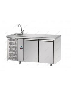 Mesa refrigerada con fregadero, 2 puertas y motor -...