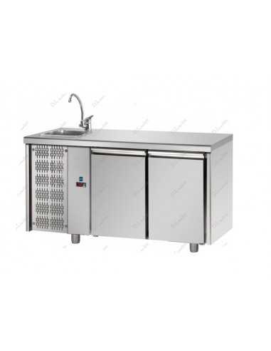 Tavolo refrigerato - Lavello - N. 2 Porte - Motore sx - cm 142 x 70 x 115/120 h