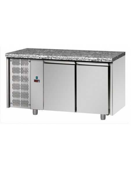 Refrigerated table with granite top, 2 doors, and motor - Temperature +0° +10°C - cm 143 x 70 x 85/92 h