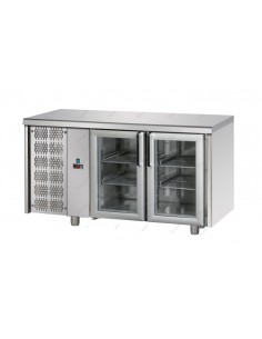 Refrigerated counter with 2 glass doors and the motor on the left - Temperature +0° +10°C - cm 142 x 70 x 85/92 h