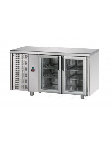Refrigerated table - N. 2 glass doors - Left motor - cm 142 x 70 x 85/92 h